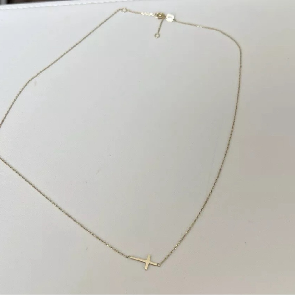 14K Yellow Gold Religious Sideways Cross Necklace